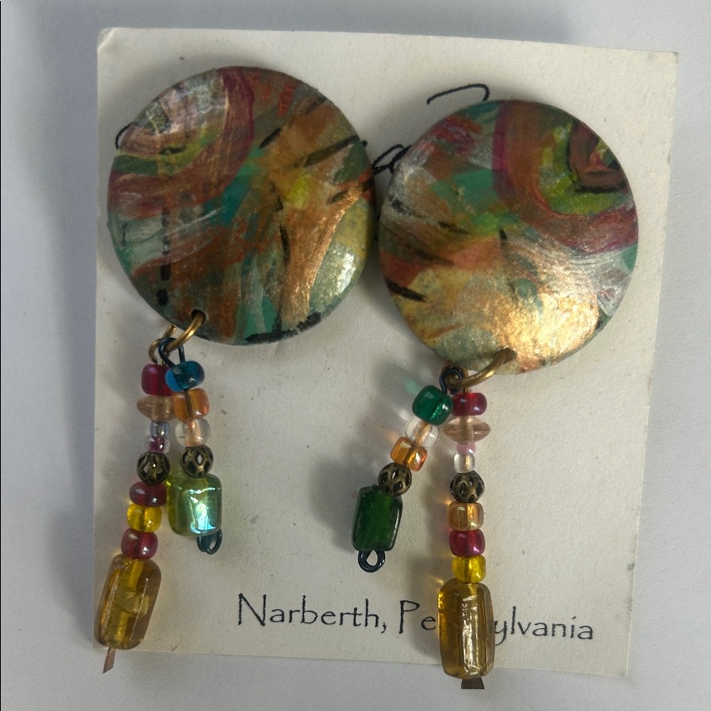 Hand-Painted Multicolor Disc on ear Earrings by Barbara Yalof